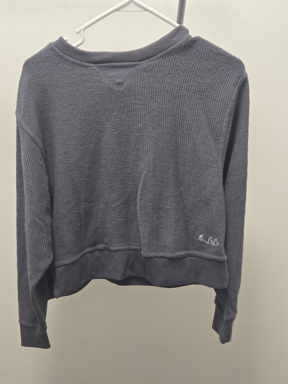 Rails Heathered Slate Waffle-Knit Crew Sweatshirt